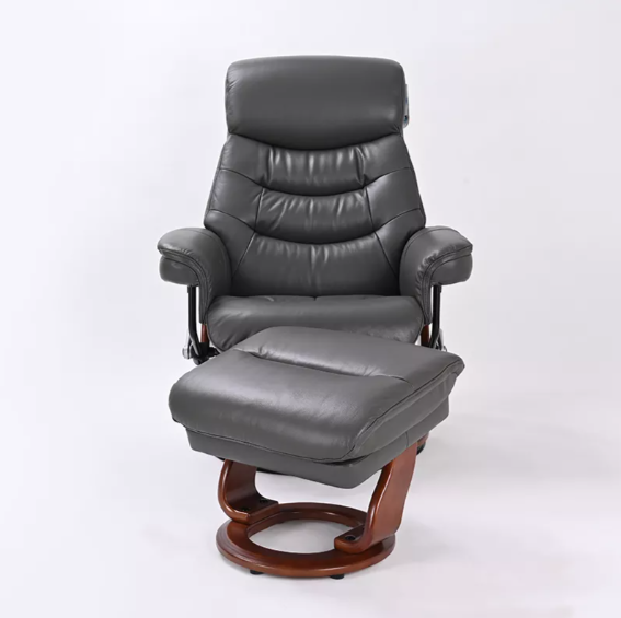 Happy - Leather Stressless Recliner with Ottoman by Benchmaster