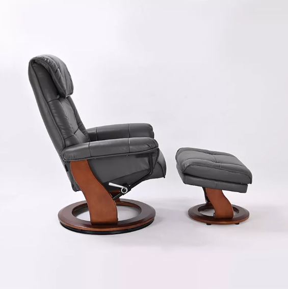 Ventura II - Leather Stressless Recliner with Ottoman by Benchmaster - Furniture World SW (WA)