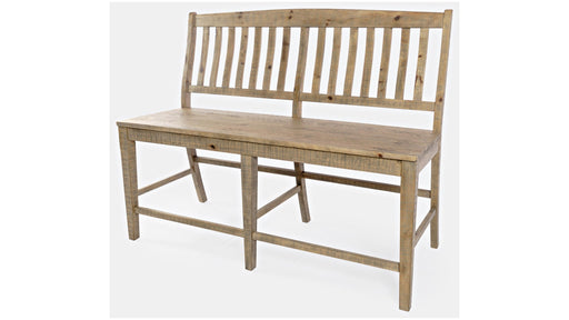 Jofran Carlyle Crossing Slatback Counter Bench in Rustic Distressed Pine - Furniture World SW (WA)