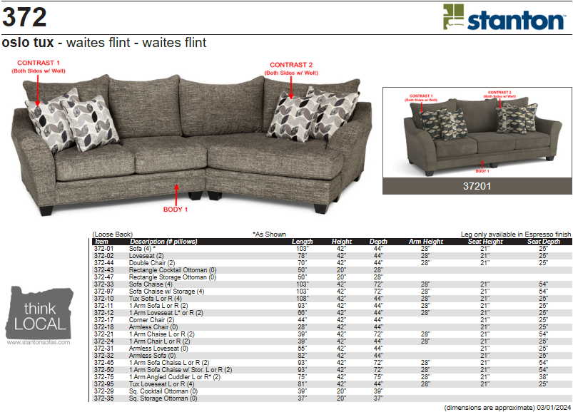 Stanton Furniture 372 Sectional - Shown in Oslo Tux - Furniture World SW (WA)