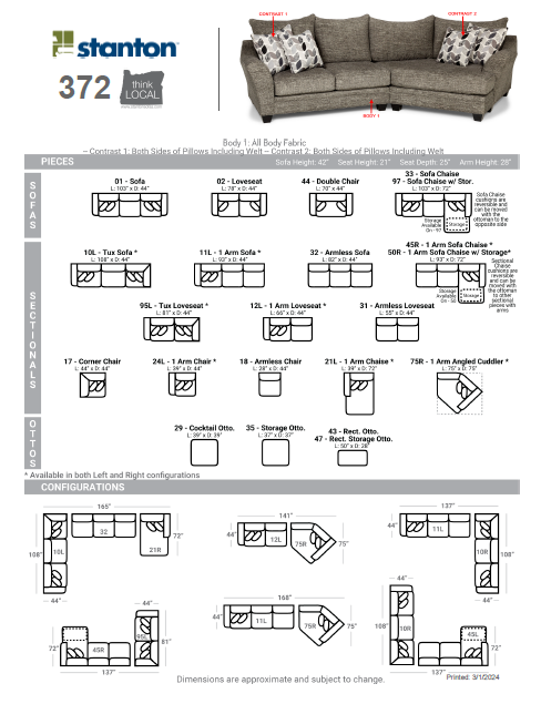 Stanton Furniture 372 Sectional - Shown in Oslo Tux - Furniture World SW (WA)