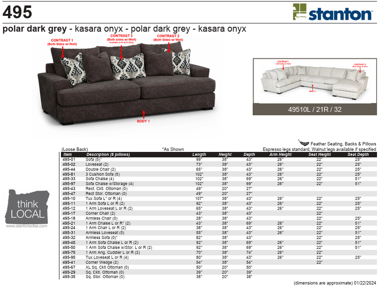 Stanton Furniture 495 Sectional - Shown in Zaftig Parchment - Furniture World SW (WA)