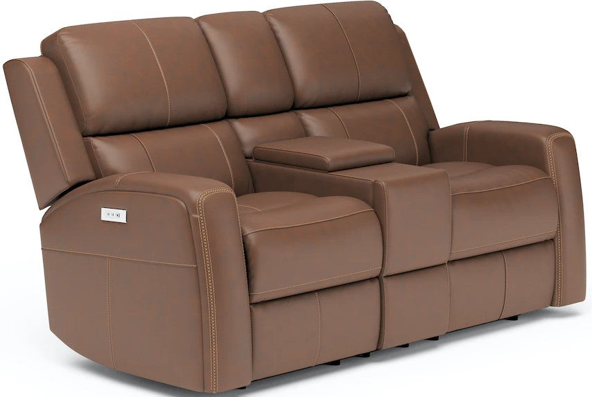 Flexsteel Linden Power Reclining Loveseat with Power Headrests and Lumbar