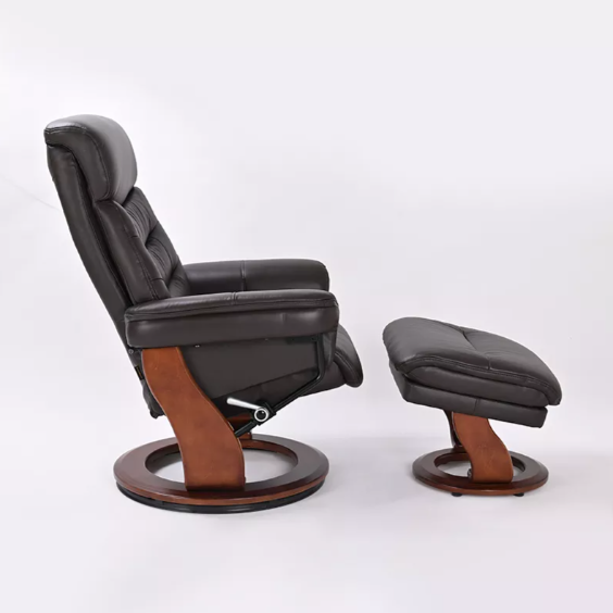 Happy - Leather Stressless Recliner with Ottoman by Benchmaster