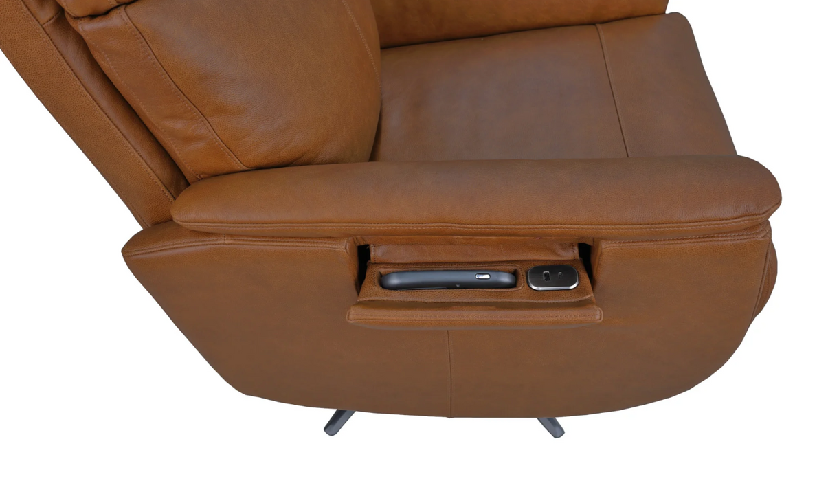 Flexsteel Cove Leather Power Swivel Recliner with Power Headrest, Lumbar, Heat, & Massage - Furniture World SW (WA)