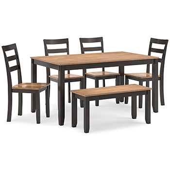 Gesthaven Dining Table with 4 Chairs and Bench (Set of 6) - Furniture World SW (WA)