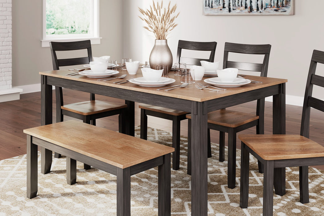 Gesthaven Dining Table with 4 Chairs and Bench (Set of 6) - Furniture World SW (WA)