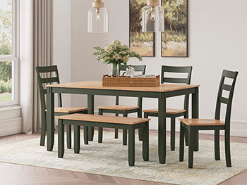 Gesthaven Dining Table with 4 Chairs and Bench (Set of 6) - Furniture World SW (WA)