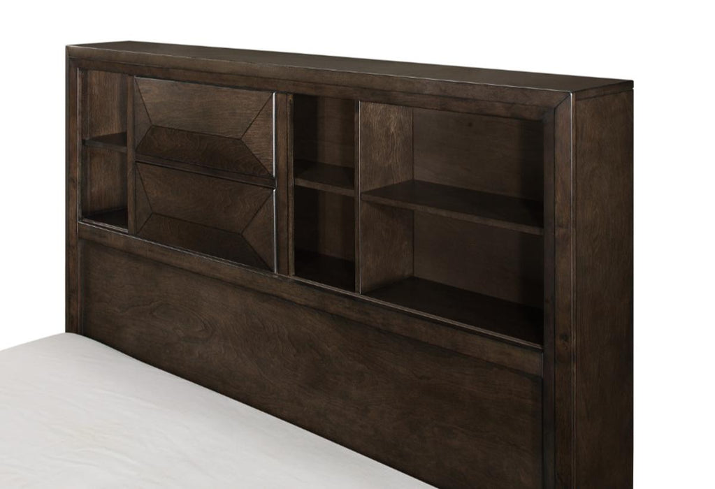 Chesky Queen Bookcase Bed with Footboard Storage in Warm Espresso 1753-1*