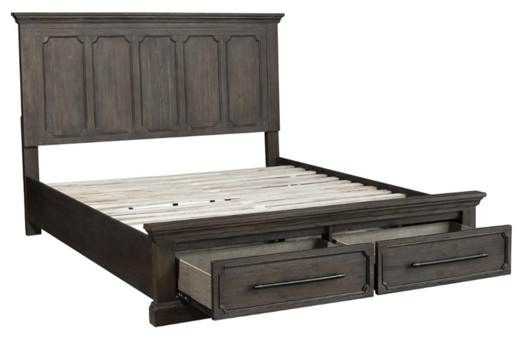 Taulon Queen Platform Bed with Footboard Storage in Dark Oak 5438-1*