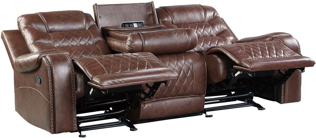 Homelegance Furniture Putnam Double Reclining Sofa with Drop-Down in Brown 9405BR-3