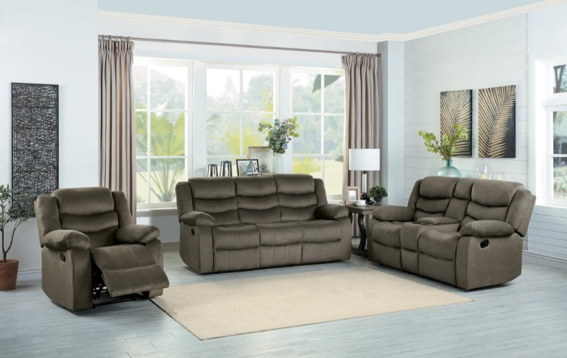 Discus Double Reclining Sofa in Brown 9526BR-3 - Furniture World SW (WA)