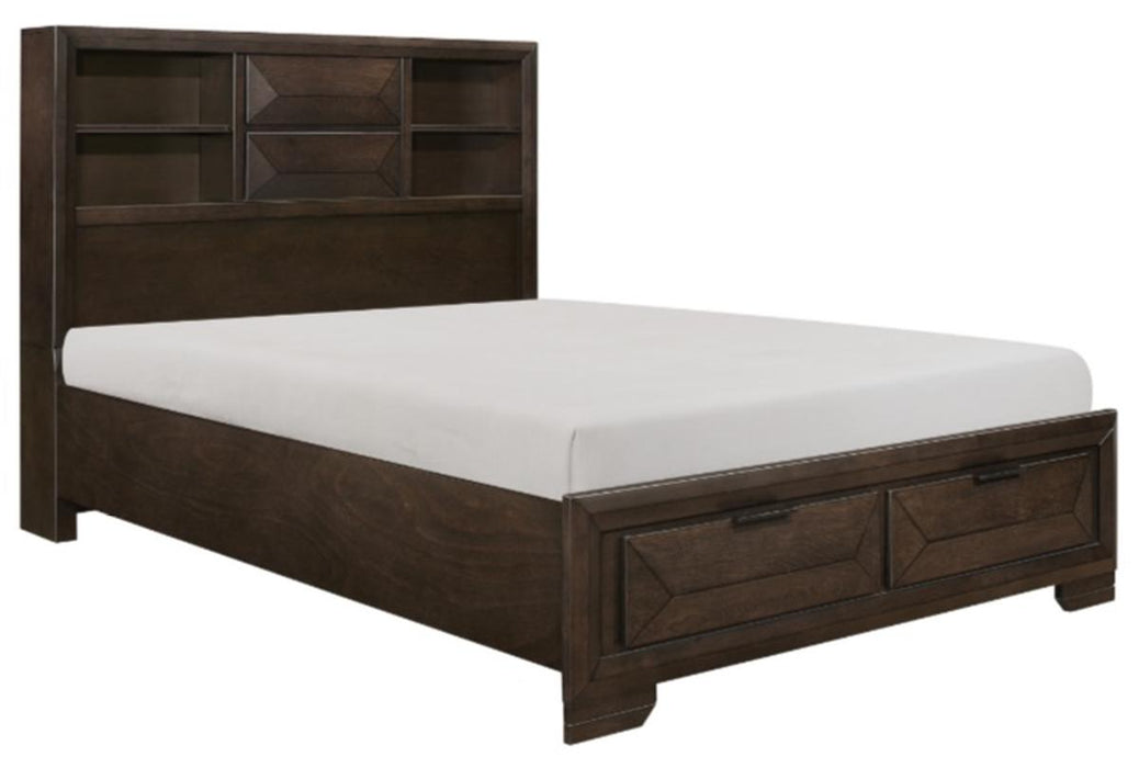 Chesky Queen Bookcase Bed with Footboard Storage in Warm Espresso 1753-1 - Furniture World SW (WA)