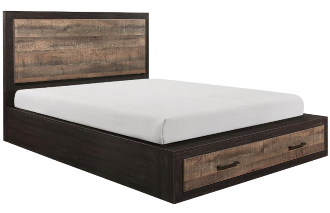 Miter Queen Platform Bed with Footboard Storage in Rustin Mahogany & Dark Ebony 1762-1 - Furniture World SW (WA)