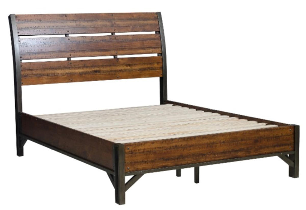 Holverson Queen Platform Bed in Rustic Brown & Gunmetal 1715-1 - Furniture World SW (WA)