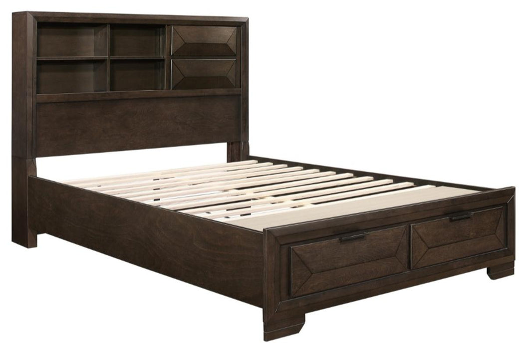 Chesky Queen Bookcase Bed with Footboard Storage in Warm Espresso 1753-1 - Furniture World SW (WA)
