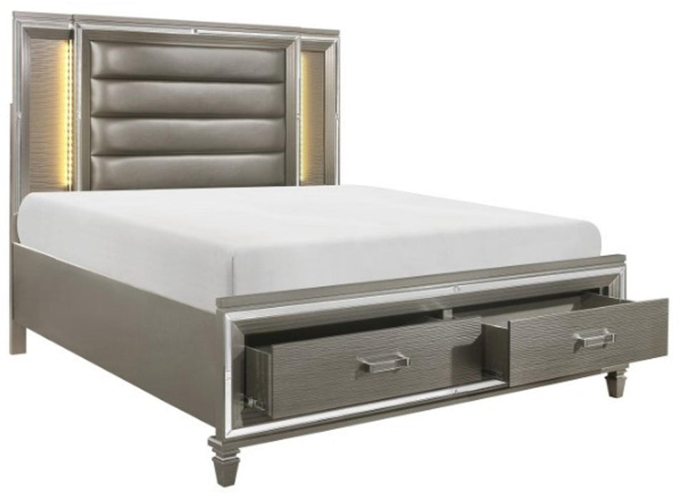 Tamsin King Upholstered Storage Bed in Silver Grey Metallic 1616K-1EK - Furniture World SW (WA)