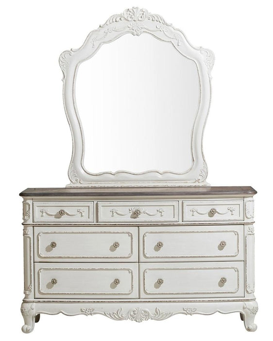 Cinderella Mirror in Antique White with Grey Rub-Through 1386NW-6 - Furniture World SW (WA)