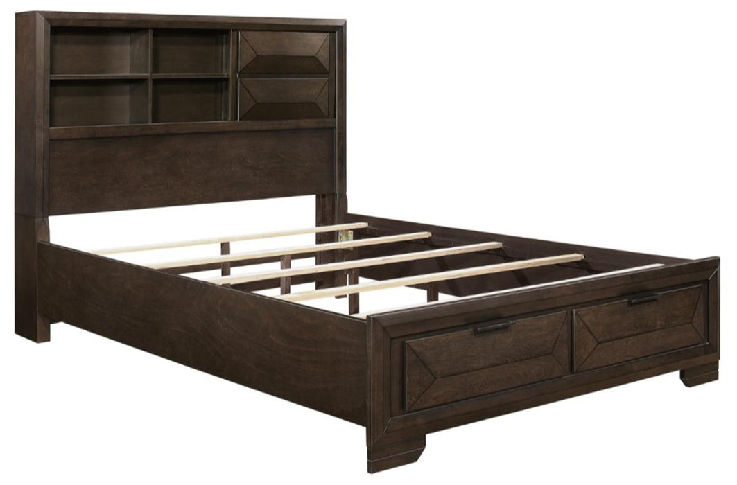 Chesky Queen Bookcase Bed with Footboard Storage in Warm Espresso 1753-1 - Furniture World SW (WA)