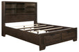 Chesky Queen Bookcase Bed with Footboard Storage in Warm Espresso 1753-1 - Furniture World SW (WA)