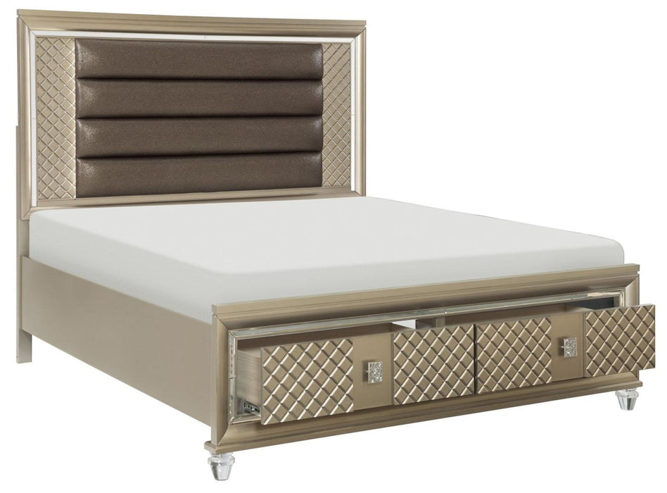 Loudon Queen Platform with Storage Bed in Champagne Metallic 1515-1 - Furniture World SW (WA)