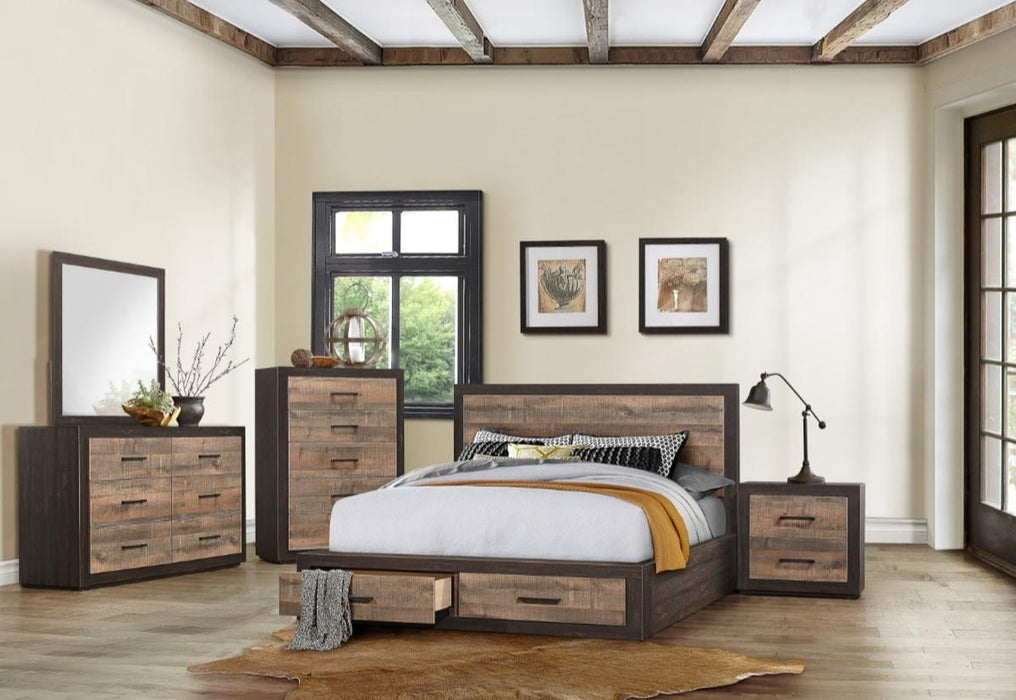 Miter King Platform Bed with Footboard Storage in Rustin Mahogany & Dark Ebony 1762K-1EK - Furniture World SW (WA)