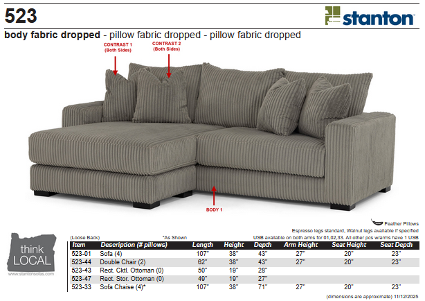 Stanton 523 Sofa Chaise - Shown in Lindy Fog - Furniture World SW (WA)