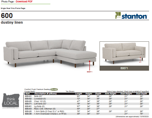 Stanton 600 Sectional - Shown in Dustiny Linen