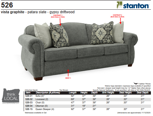 Stanton 526 Sofa - Shown in Vista Graphite - Furniture World SW (WA)