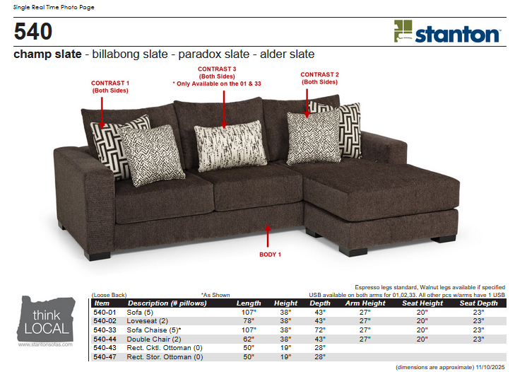 Stanton 540 Sofa Chaise - Shown in Champ Slate - Furniture World SW (WA)