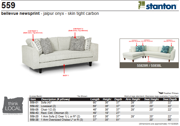 Stanton 559 Sofa - Shown in Bellevue Newsprint - Furniture World SW (WA)