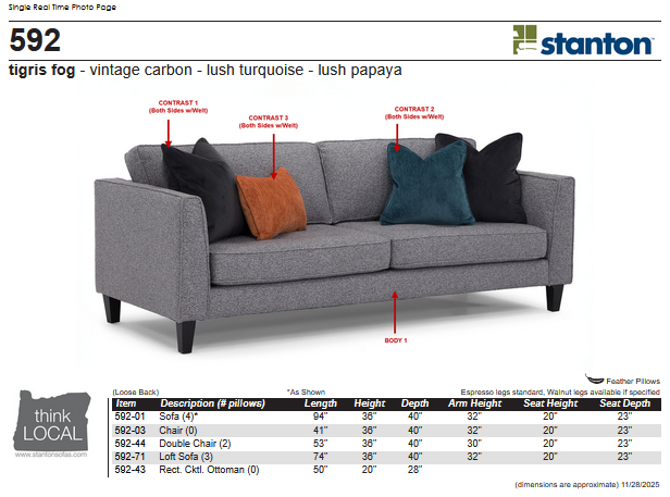 Stanton 592 Sofa - Shown in Tigris Fog Vintage