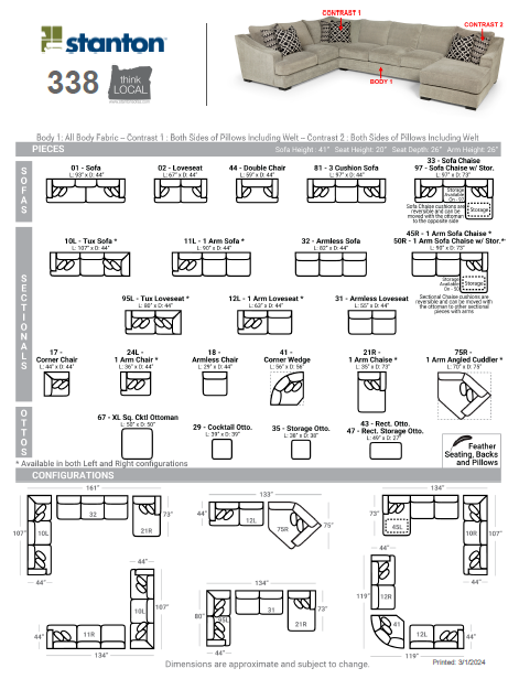 Stanton Furniture 338 Sectional - Shown in Domain Dove - Furniture World SW (WA)