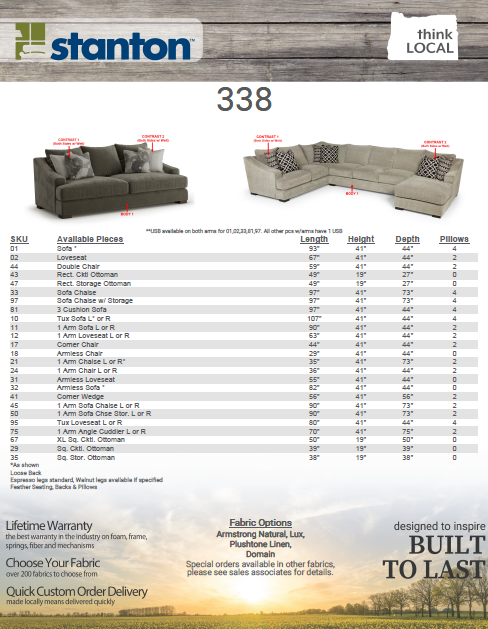 Stanton Furniture 338 Sectional - Shown in Domain Dove - Furniture World SW (WA)