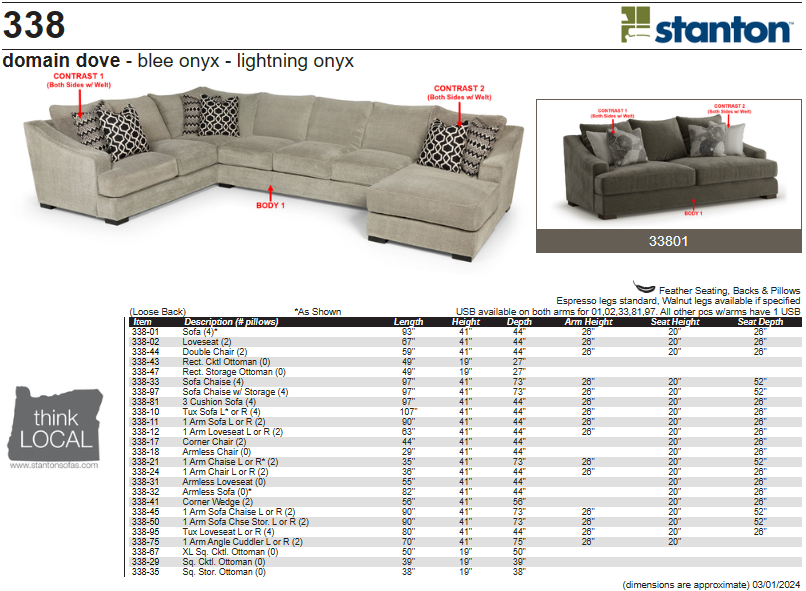 Stanton Furniture 338 Sectional - Shown in Domain Dove - Furniture World SW (WA)