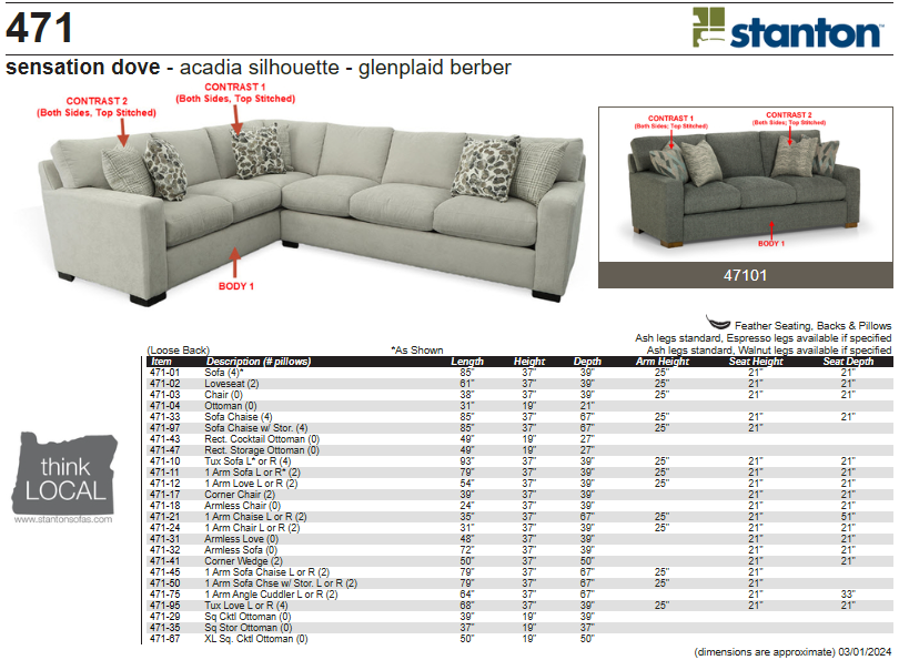 Stanton Furniture 471 Sofa - Shown in Yale Oasis - Furniture World SW (WA)