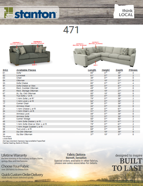 Stanton Furniture 471 Sofa - Shown in Yale Oasis - Furniture World SW (WA)