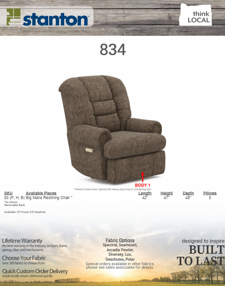 Stanton 834 Big Man Recliner – Shown in Lux Iron