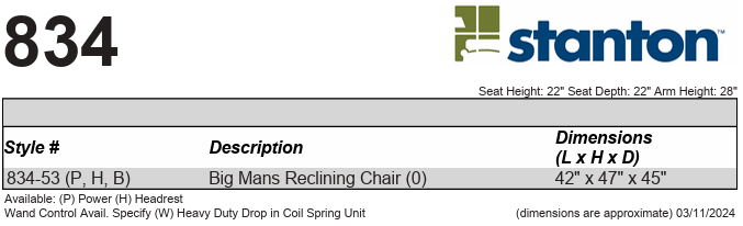 Stanton 834 Big Man Recliner – Shown in Lux Iron - Furniture World SW (WA)