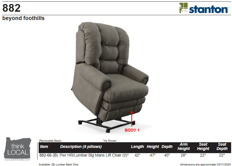 Stanton 882 Big Man Lift Chair – Shown in Beyond Foothills - Furniture World SW (WA)