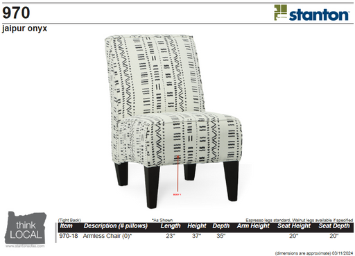 Stanton 970 Armless Chair – Shown in Jaipur Onyx - Furniture World SW (WA)