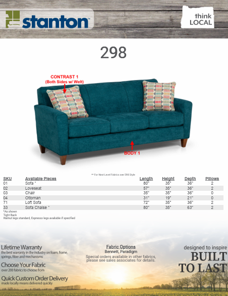 Stanton Furniture 298 Sofa - Shown in Sensation Turquoise - Furniture World SW (WA)