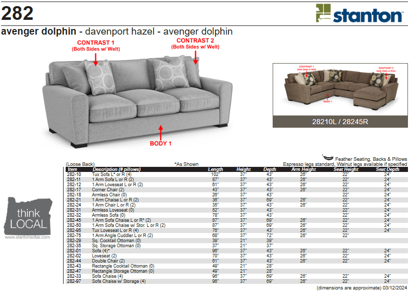 Stanton Furniture 282 Sofa - Shown in Avenger Dolphin - Furniture World SW (WA)