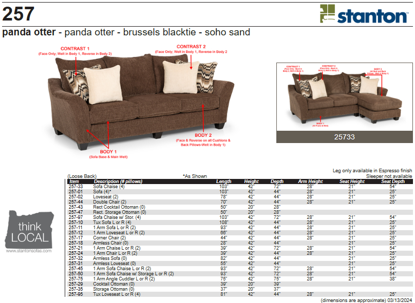 Stanton Furniture 257 Sofa - Shown in Panda Otter - Furniture World SW (WA)