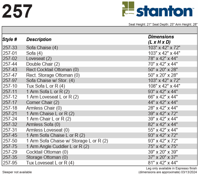 Stanton Furniture 257 Sofa - Shown in Panda Otter - Furniture World SW (WA)