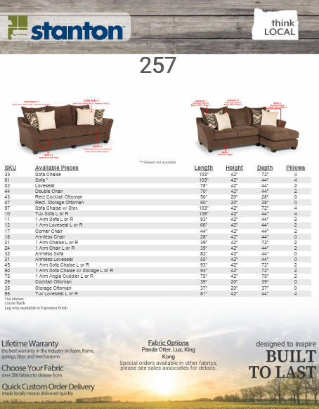 Stanton Furniture 257 Sofa Chaise - Shown in Panda Otter - Furniture World SW (WA)