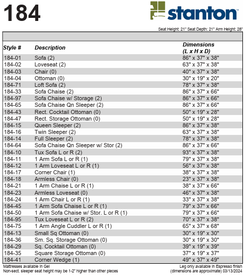 Stanton Furniture 184 Sofa - Shown in Brinkley Tobacco - Furniture World SW (WA)