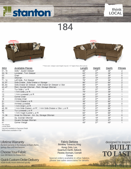 Stanton Furniture 184 Sofa - Shown in Brinkley Tobacco - Furniture World SW (WA)