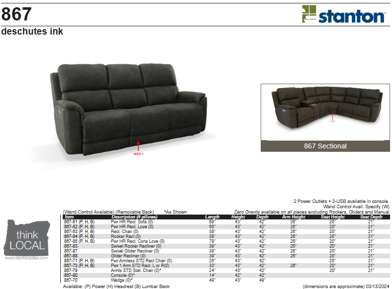 Stanton 867 Sofa – Shown in Deschutes Ink - Furniture World SW (WA)