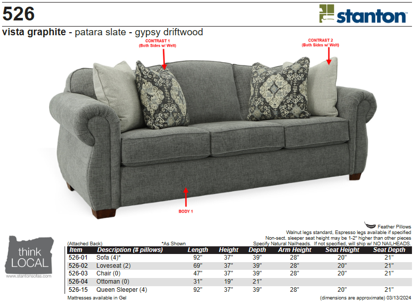 Stanton Furniture 526 Sofa - Shown in Vista Graphite